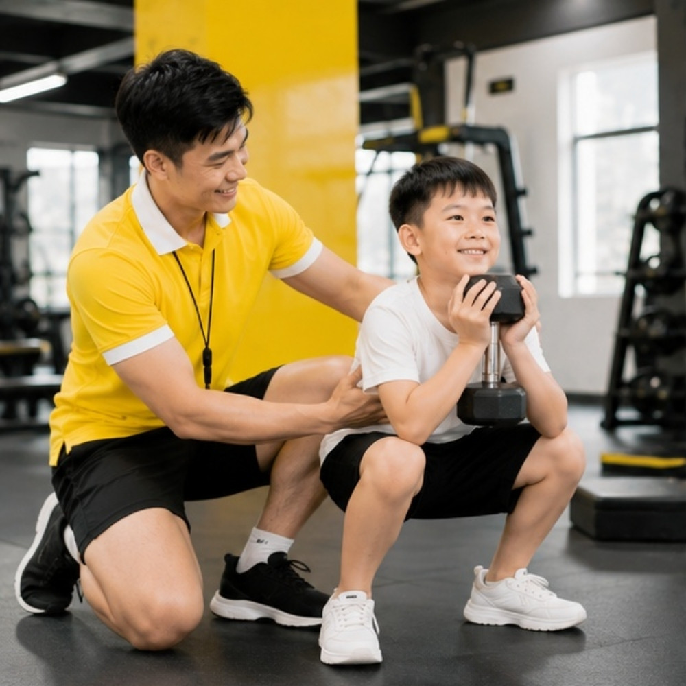 Trẻ vận động cùng huấn luyện viên